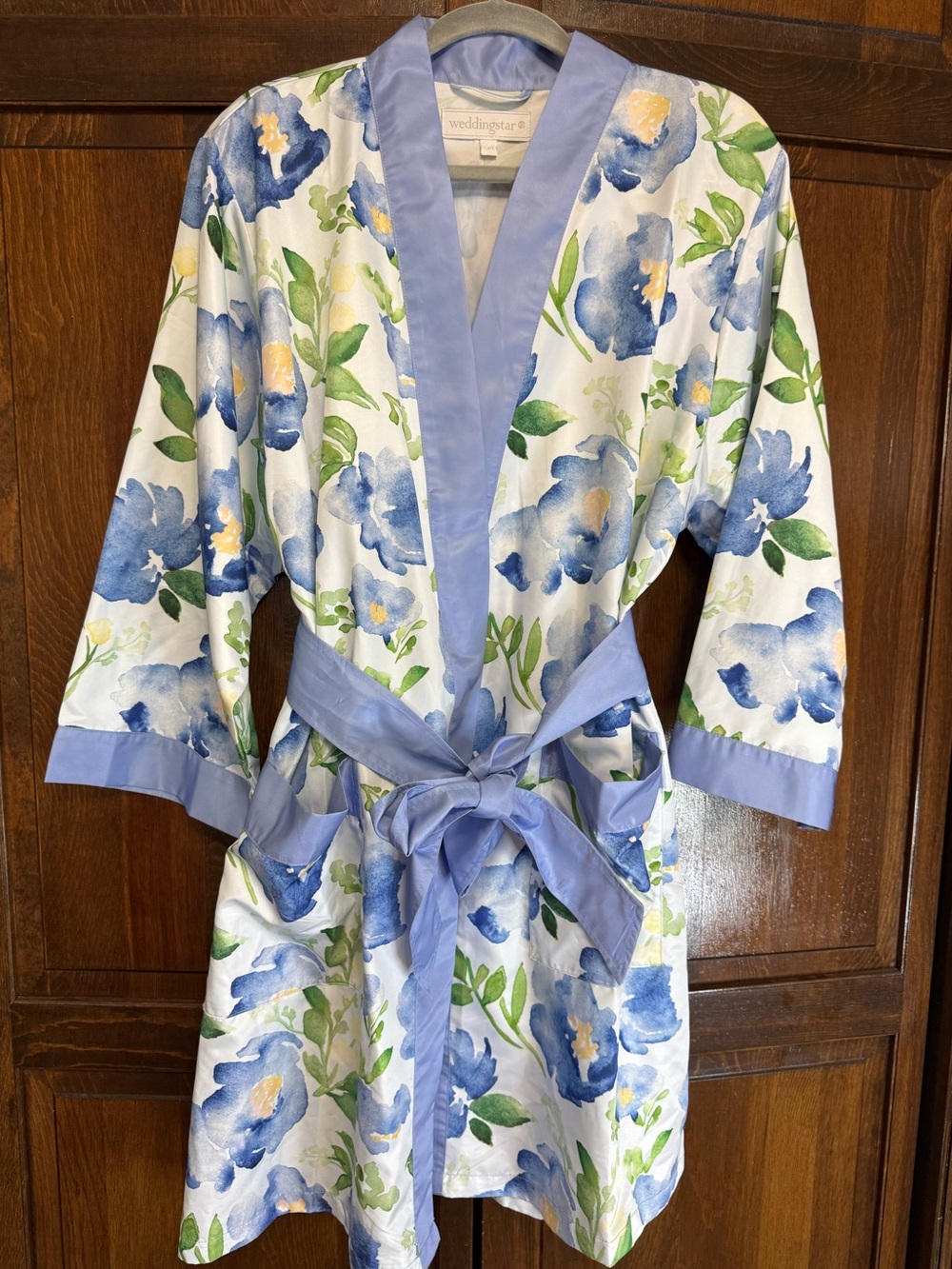 Weddingstar Floral Silky Kimono Robe Blue Watercolor Cotton Bridesmaid Gift
